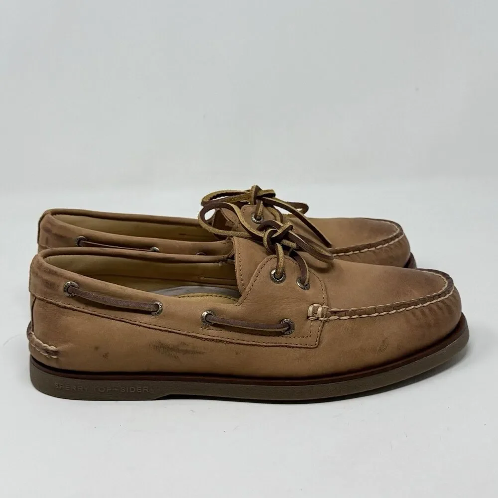 Sperry Gold Cup Authentic 2 Eye Boat Shoes Mens 10 W Wide Honey Brown Leather